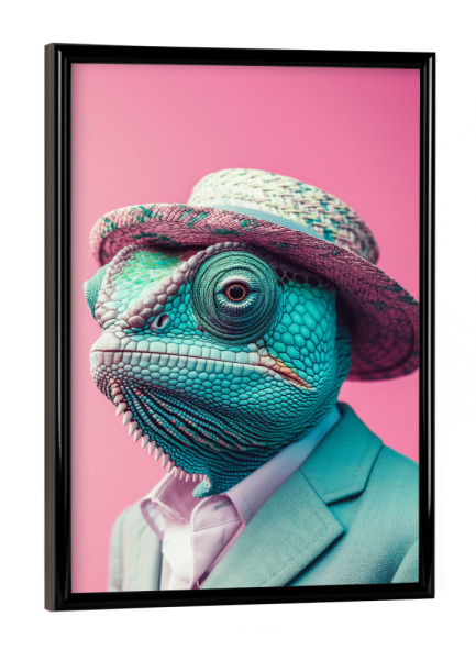 Poster mit schwarzem Rahmen "Funkiger Gecko" artboxONE - Tiere,Lustig