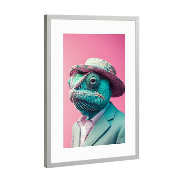 Poster mit Rahmen Silber "Funkiger Gecko" artboxONE - Tiere,Lustig