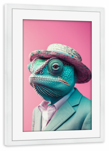 Poster mit Rahmen weiß "Funkiger Gecko" artboxONE - Tiere,Lustig