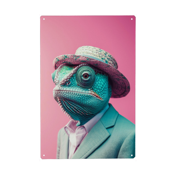 Metall Poster "Funkiger Gecko" artboxONE - Tiere,Lustig