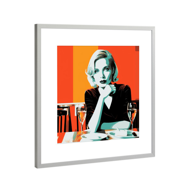 Poster mit Rahmen Silber "DINER DIVA" artboxONE - Essen & Trinken,Fashion,Für Mama - Poptonicart,Restaurant,Orange,Rot,Restaurant,Frau,Porträt