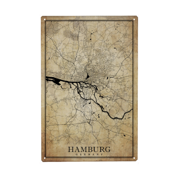 Metall Poster "Hamburger Vintage City" artboxONE - Städte / Hamburg,Kartografie