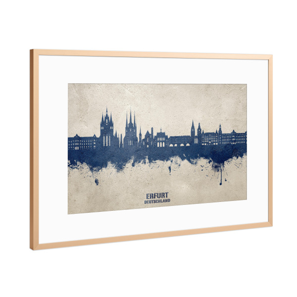Poster mit Rahmen Kupfer "Erfurt - Skyline PaintBlue" artboxONE - Städte - Erfurt,Deutschland,Deutschland,Skyline,Stadtbild,Stadtbild,Aquarell,Malerei