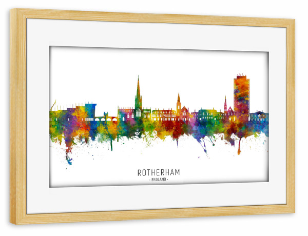 Poster mit Rahmen kiefer "Rotherham England Skyline txt" artboxONE - Städte