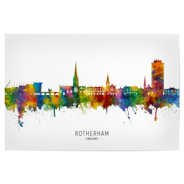 Poster "Rotherham England Skyline txt" artboxONE - Städte - Rotherham,England,Vereinigtes königreich,Skyline,Stadtbild,Stadtbild,Aquarell,Malerei