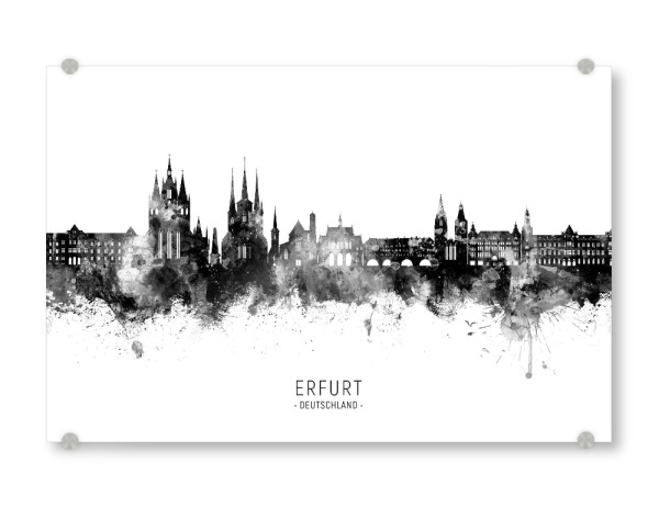 Acrylglasbild "Erfurt Deutschland Skyline BW Text" artboxONE - Städte,Schwarzweiß