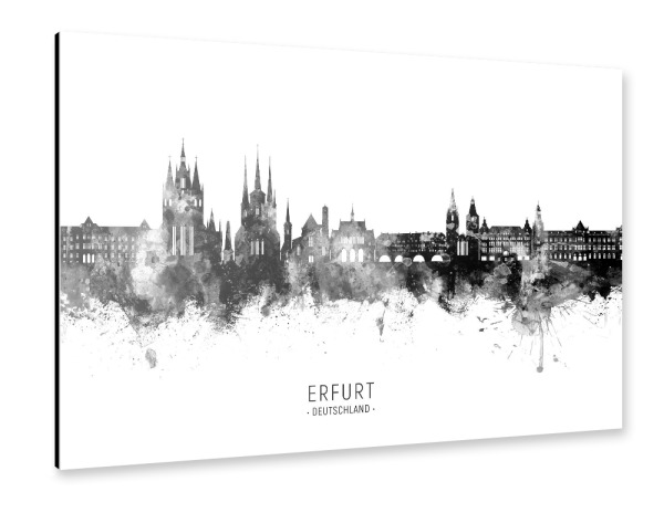Alu-Dibond "Erfurt Deutschland Skyline BW Text" 30x20 cm artboxONE