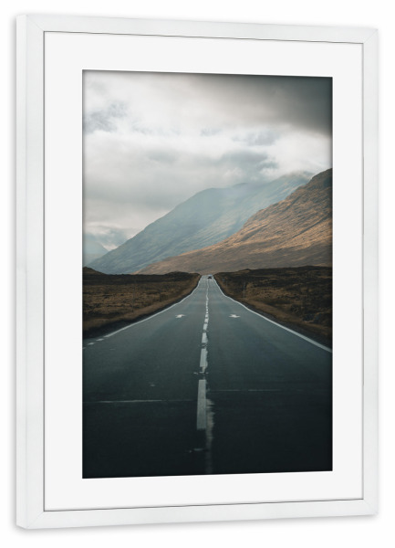 Poster mit Rahmen weiß "Straight forward" artboxONE - Natur,Reise,Automobile,Reise / Länder - Highway,Scottish highlands,Highlands,Scotland,Schottland