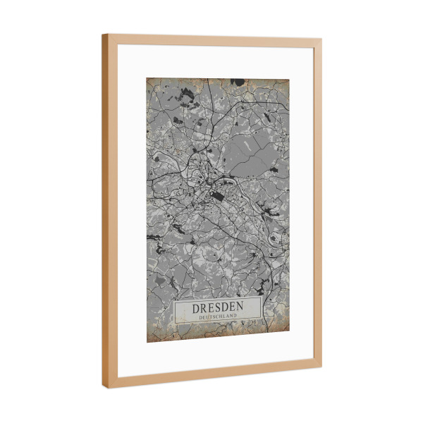 Poster mit Rahmen Kupfer "Vintage Dresdner City" artboxONE - Städte / Dresden,Kartografie