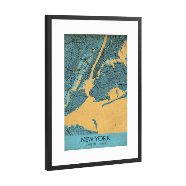 Poster mit Rahmen Schwarz (Metallic) "Vintage Map NYC" artboxONE - Städte / New York,Kartografie