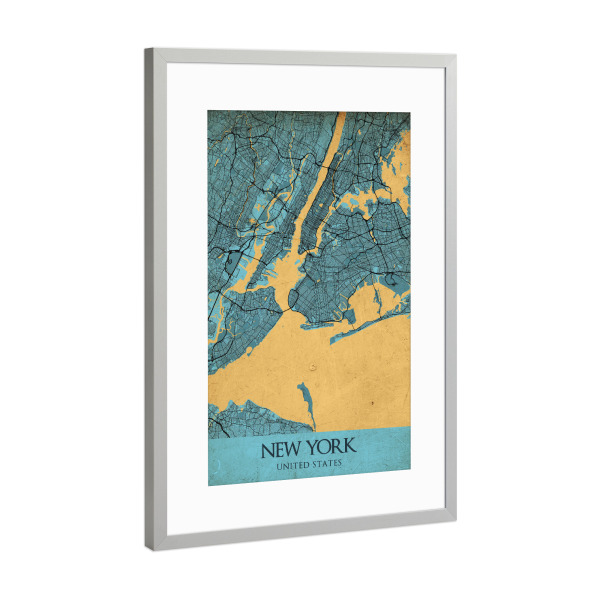 Poster mit Rahmen Silber "Vintage Map NYC" artboxONE - Städte / New York,Kartografie