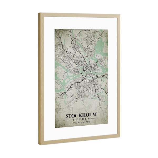 Poster mit Rahmen Gold "Stockholm Vintage CityMap" artboxONE - Städte / Stockholm,Kartografie