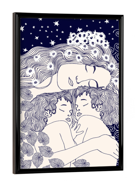 Poster mit schwarzem Rahmen "Mutter und Zwillinge" artboxONE - Für Kinder,Für Mama,Für Papa