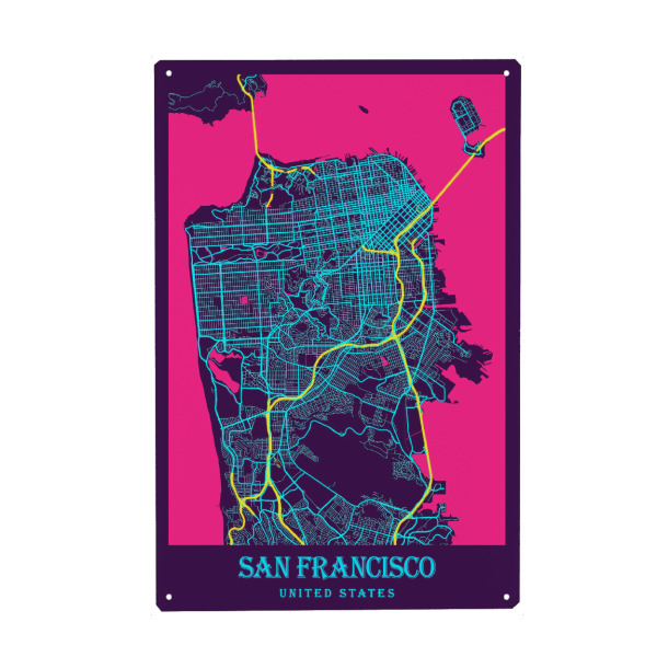 Holzbild "San Francisco City Wandbild" artboxONE - Städte / San Francisco,Kartografie