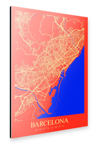 Alu-Dibond "Stadtplan Barcelona City" 30x20 cm artboxONE
