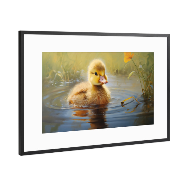 Poster mit Rahmen Schwarz (Metallic) "Gemälde eines Entleins" artboxONE - Natur,Tiere