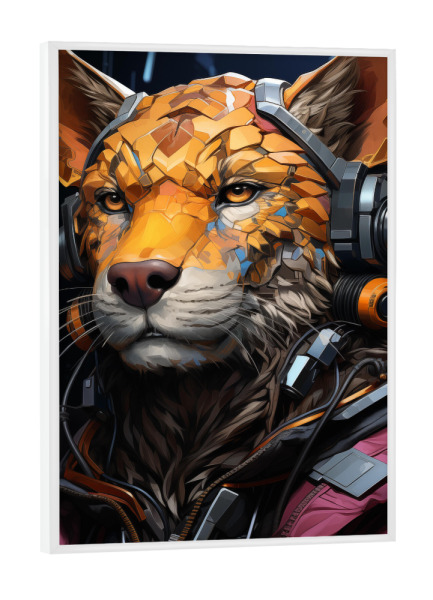 Poster mit weißem Rahmen "Katzenroboter" artboxONE - Tiere,Fiktion - Katze,Tier,Cyberpunk,Surrealistisch