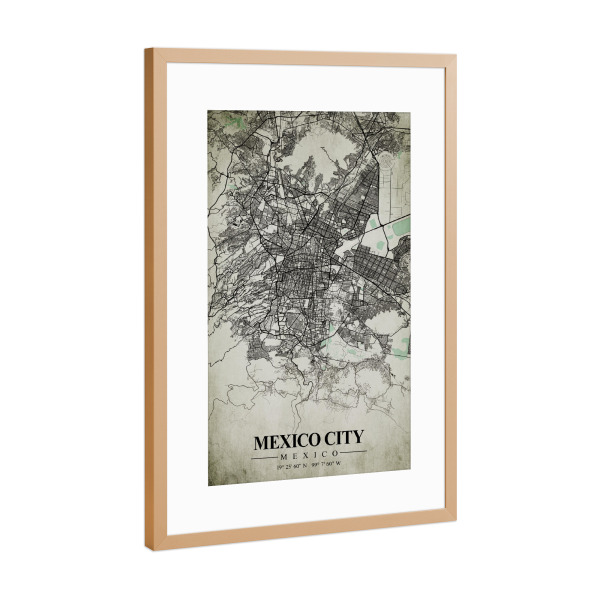 Poster mit Rahmen Kupfer "Vintage Mexiko City Map" artboxONE - Städte / Weitere,Kartografie