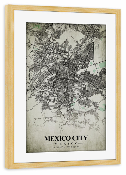 Poster mit Rahmen kiefer "Vintage Mexiko City Map" artboxONE - Städte / Weitere,Kartografie