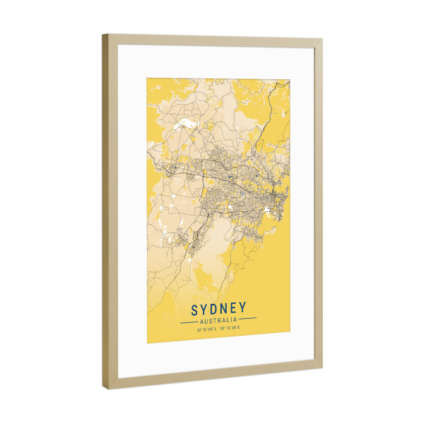 Poster mit Rahmen Gold "Sydney Australien Wandbild" artboxONE - Städte / Sydney,Kartografie