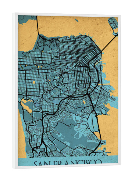 Poster mit weißem Rahmen "Vintage City San Francisco Map" artboxONE - Städte / San Francisco,Kartografie