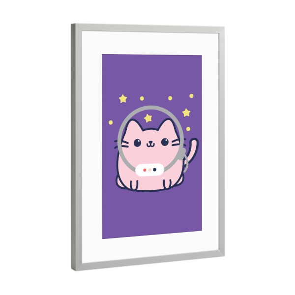 Poster mit Rahmen Silber "Cute Space Cat Astronaut" artboxONE - Comic,Lustig