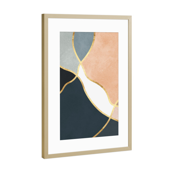 Poster mit Rahmen Gold "Boho mit goldenen Linien C" artboxONE - Abstrakt,Geometrie