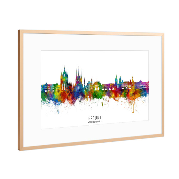 Poster mit Rahmen Kupfer "Erfurt Deutschland Skyline txt" artboxONE - Städte