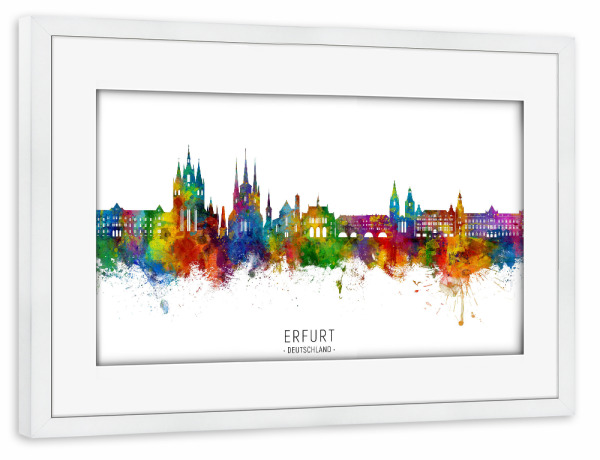 Poster mit Rahmen weiß "Erfurt Deutschland Skyline txt" artboxONE - Städte