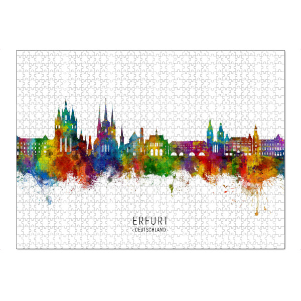 Puzzle Ravensburger "Erfurt Deutschland Skyline txt" artboxONE - Städte - Erfurt,Deutschland,Deutschland,Skyline,Stadtbild,Stadtbild,Aquarell,Malerei