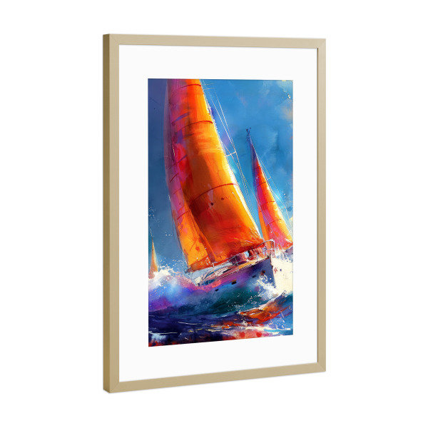Poster mit Rahmen Gold "Yacht-Rennboote I" artboxONE - Sport,Sport / Sommerspiele - Yacht,Rennen,Boote,Sport,Aquarell,Malerei