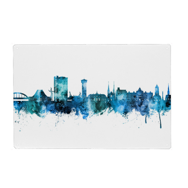 Holzbild "Oberhausen Skyline Blau" artboxONE - Städte - Oberhausen,Deutschland,Deutschland,Skyline,Stadtbild,Stadtbild,Aquarell,Malerei