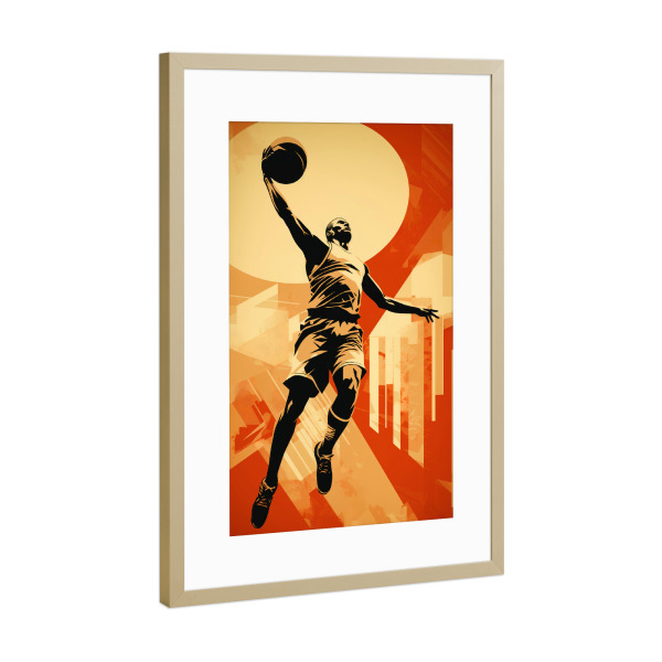 Poster mit Rahmen Gold "Basketball Vintage Retro (matart)" artboxONE - Sport