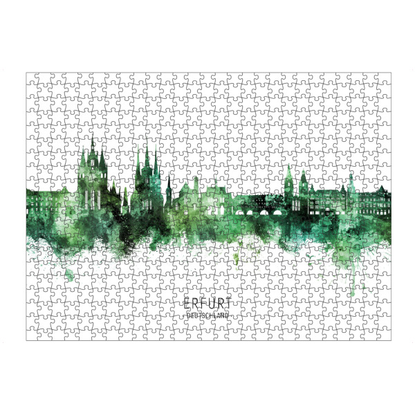 Puzzle Ravensburger "Erfurt Skyline Grüner Name" artboxONE - Städte - Erfurt,Deutschland,Deutschland,Skyline,Stadtbild,Stadtbild,Aquarell,Malerei