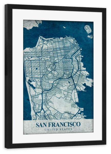Poster mit Rahmen schwarz "Vintage San Francisco Map" artboxONE - Städte / San Francisco,Kartografie