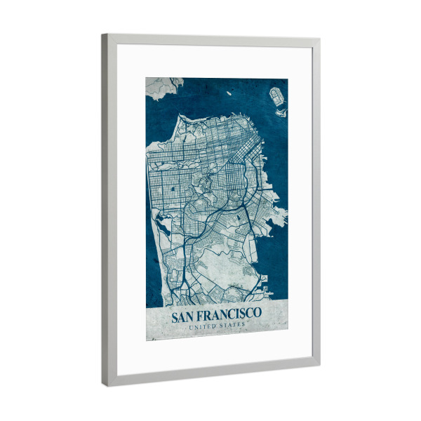 Poster mit Rahmen Silber "Vintage San Francisco Map" artboxONE - Städte / San Francisco,Kartografie