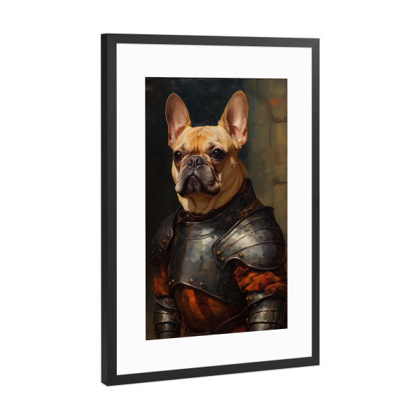 Poster mit Rahmen Schwarz (Metallic) "Ritter - französische Bulldogge" artboxONE - Tiere,Lustig