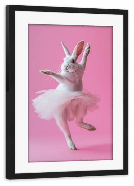 Poster mit Rahmen schwarz "Balerina-Kaninchen" artboxONE - Tiere,Lustig