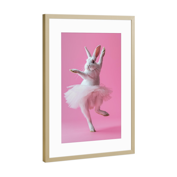 Poster mit Rahmen Gold "Balerina-Kaninchen" artboxONE - Tiere,Lustig