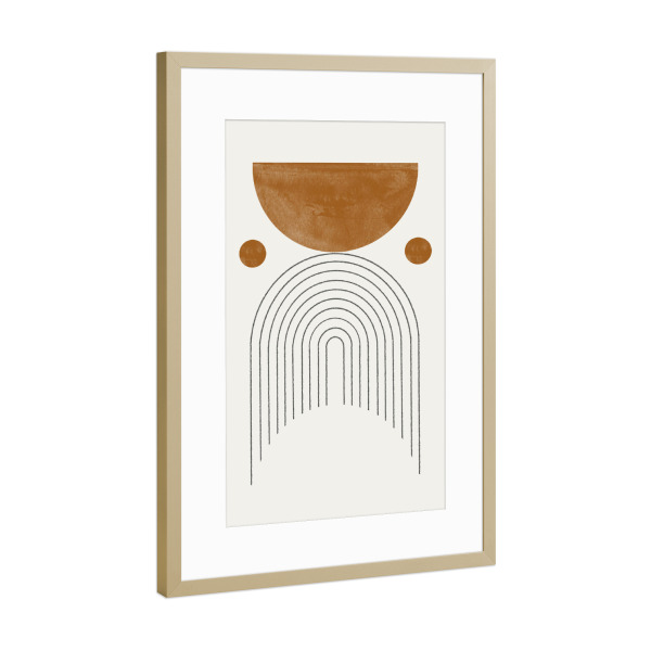 Poster mit Rahmen Gold "Bogen und orangefarbener Mond" artboxONE - Abstrakt,Geometrie