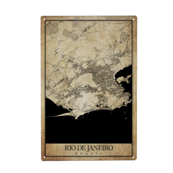 Metall Poster "Rio de Janeiro Vintage City" artboxONE - Städte / Rio de Janeiro,Kartografie