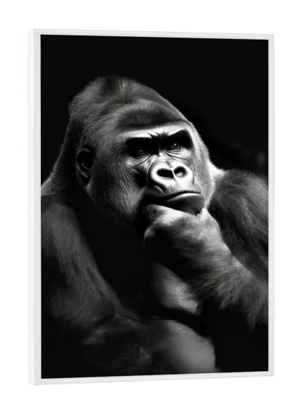 Poster mit weißem Rahmen "Nachdenklicher Gorilla" artboxONE - Tiere,Schwarzweiß - Natur,Afrika,Gorillas,Dschungel,Erde,Affen,Primärwald,Schwarz