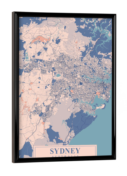 Poster mit schwarzem Rahmen "Sydney Stadtplan" artboxONE - Städte / Sydney,Kartografie