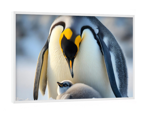 Poster mit weißem Rahmen "Kaiserpinguin mit Jungem" artboxONE - Tiere