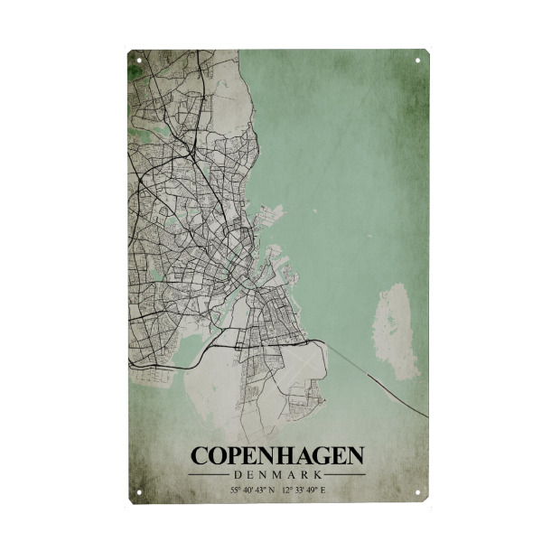 Metall Poster "Kopenhagen Vintage CityMap" artboxONE - Städte / København,Kartografie
