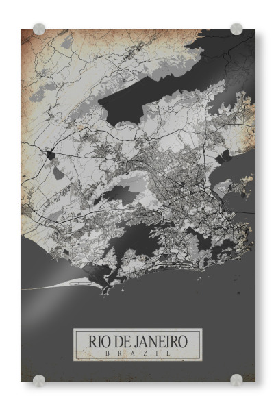 Acrylglasbild "Vintage Rio de Janeiro Brasilien" artboxONE - Städte / Rio de Janeiro,Kartografie