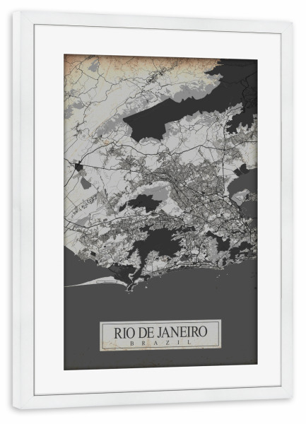 Poster mit Rahmen weiß "Vintage Rio de Janeiro Brasilien" artboxONE - Städte / Rio de Janeiro,Kartografie