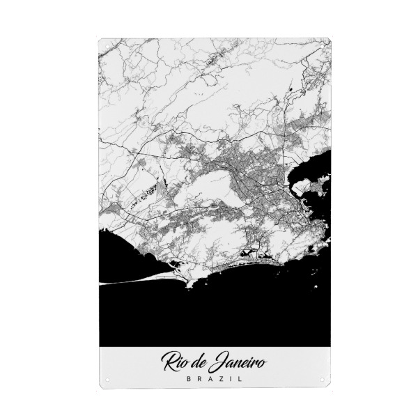 Metall Poster "Rio de Janeiro City Map" artboxONE - Schwarzweiß,Städte / Rio de Janeiro