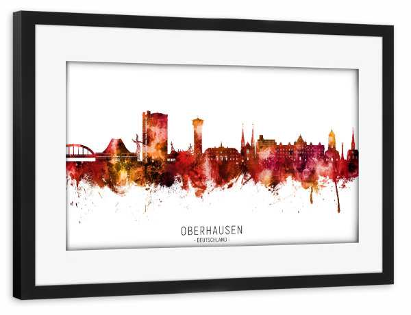 Poster mit Rahmen schwarz "Oberhausen Skyline Roter Name" artboxONE - Städte