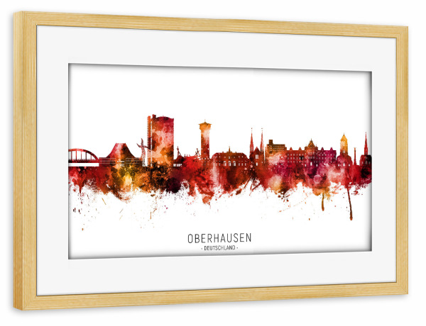 Poster mit Rahmen kiefer "Oberhausen Skyline Roter Name" artboxONE - Städte
